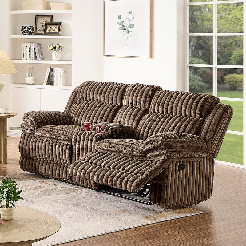 Roundhill Furniture Ardello Manual Reclining Loveseat with Wide-Wale Corduroy Upholstery and Storage Console, Chocolate