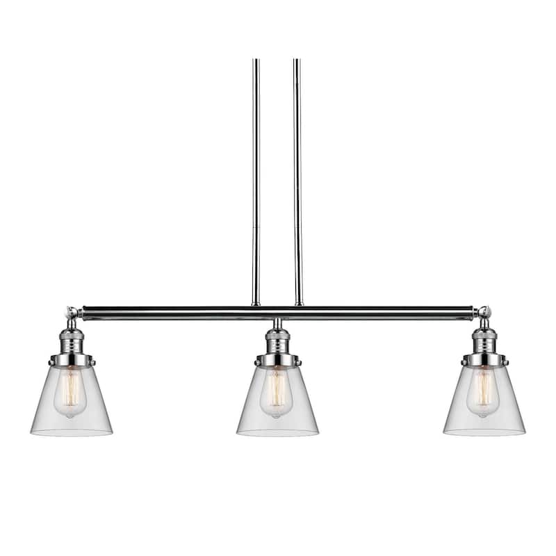 Innovations Lighting Small Cone 3 Light 39" Wide Linear Chandelier - Polished Nickel / Clear