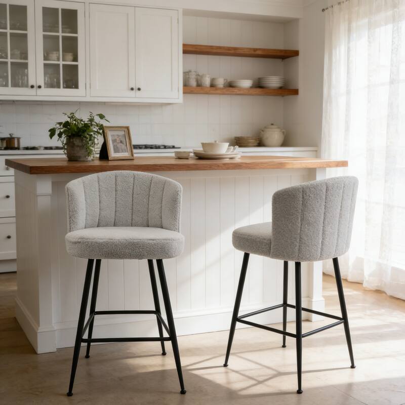 25.2" Upholstered Counter Height Barstools with Back, Modern Chairs Set for Kitchen Island