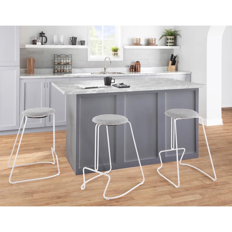 Finn Counter Stool in White Steel and Charcoall Fabric - Set of 2 - 19.5"Lx18"Wx25.75"H