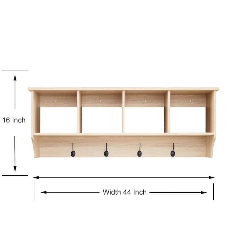 Entryway Wall Mounted Shelf Coat Rack with 4 Hanging Hooks - 44 inches