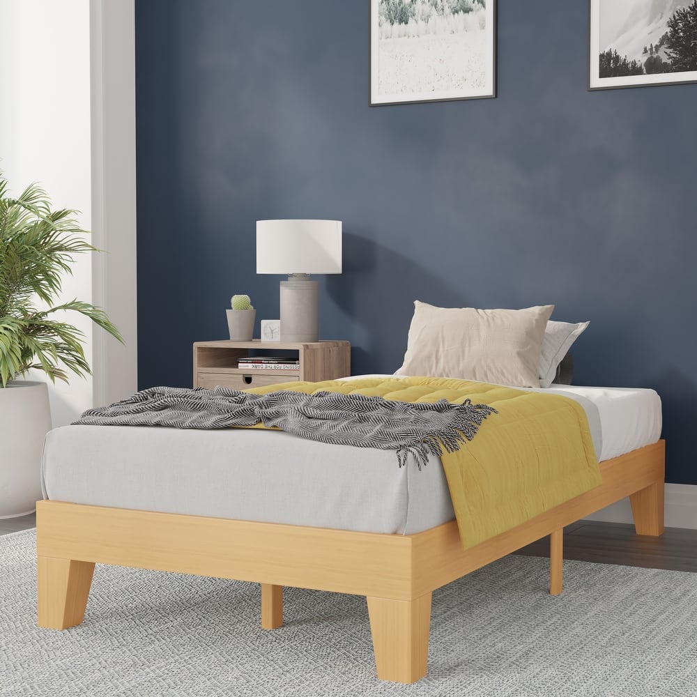 Wood Platform Bed with 14 Wooden Support Slats