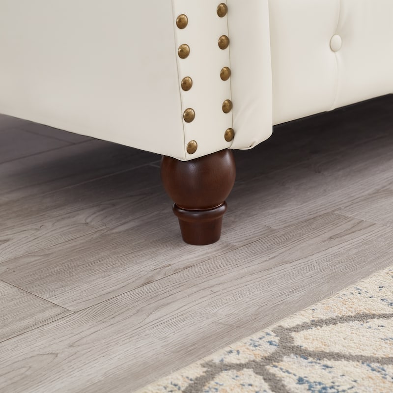 Chesterfield Sofa Classic Tufted Technical Leather Lounge Couch with Hidden Storage, Nailhead Trim and Pillows, for Living Room