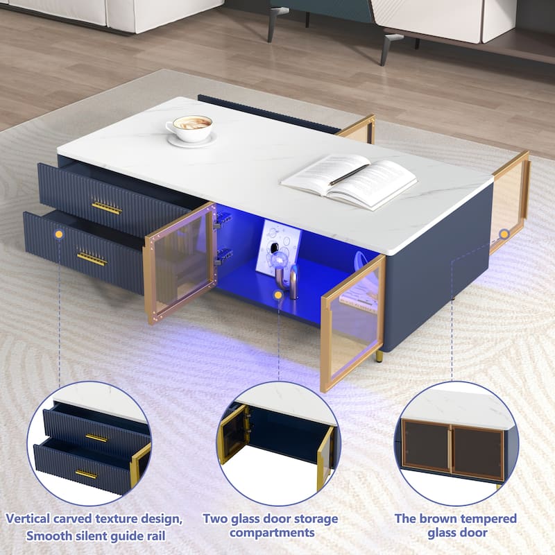Storage Table Coffee Table with Glass Door Dining Table