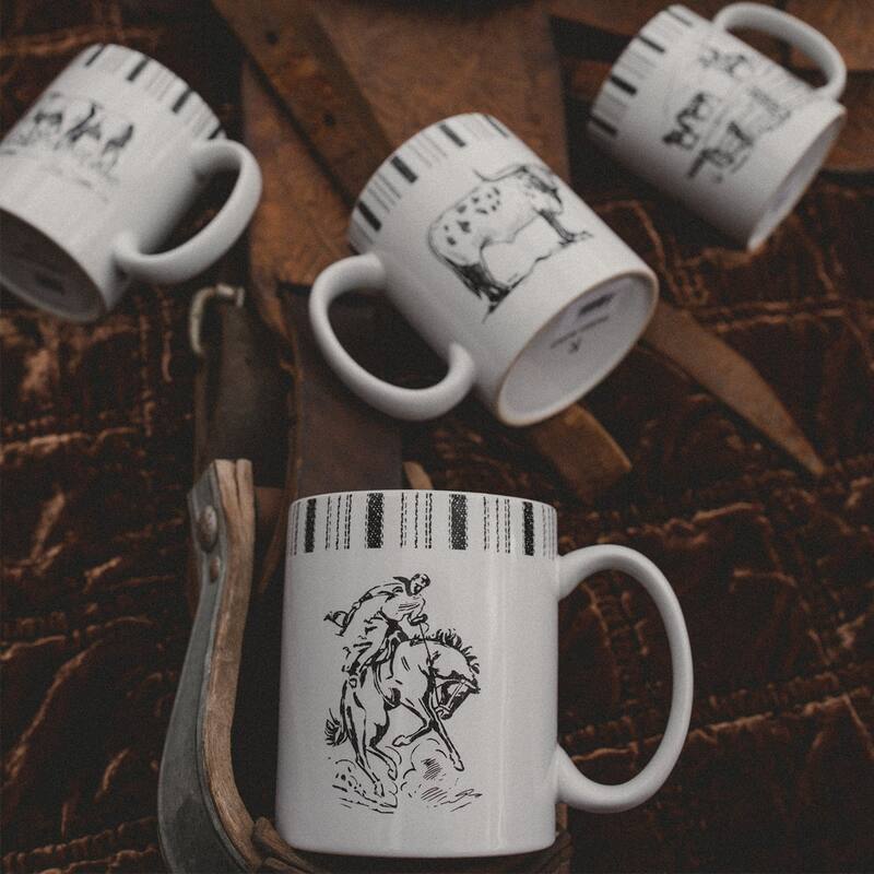 Paseo Road Ranch Life Black and White Western Rustic 4 Piece Ceramic Mug Set