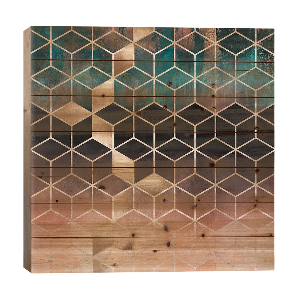 Ombre Dream Cubes Print On Wood by Elisabeth Fredriksson - Multi-Color