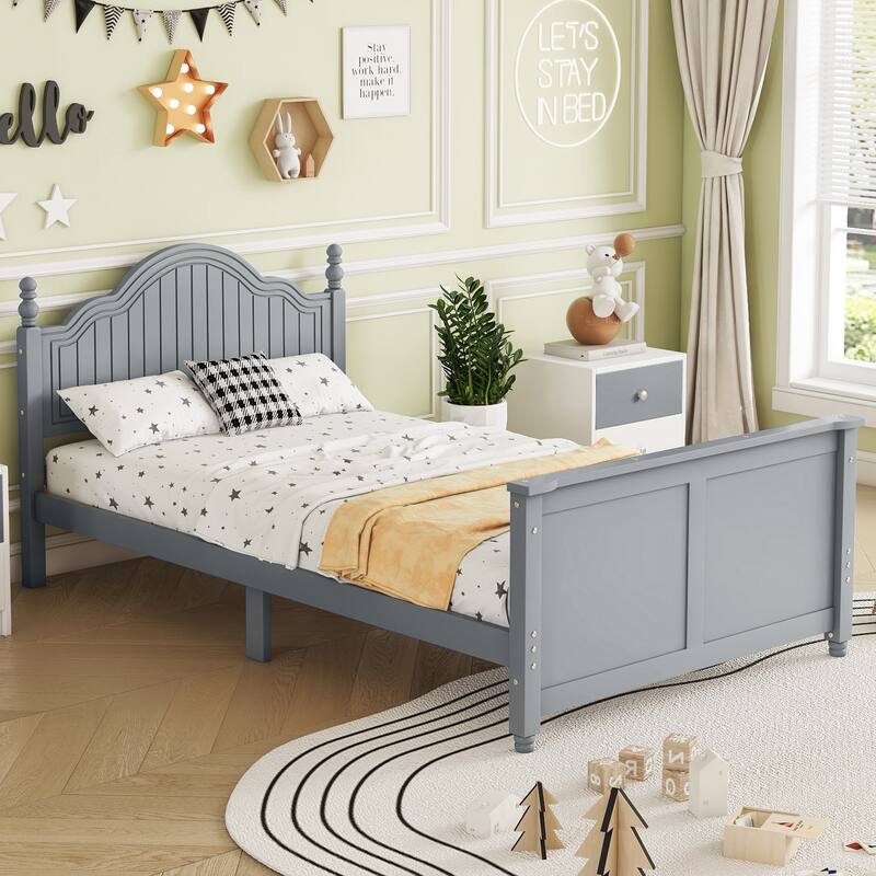 Roomfitters Twin/Full Platform Bed, Slatted Headboard and Removable Guardrails with Wooden Frame for Bedrooms or Guest Rooms
