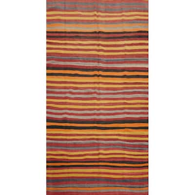 Hand Woven Oriental 100% Wool Carpet Southwestern Geometric Multi-Colored Kilim Runner Rug - 8' 6'' X 4' 5''