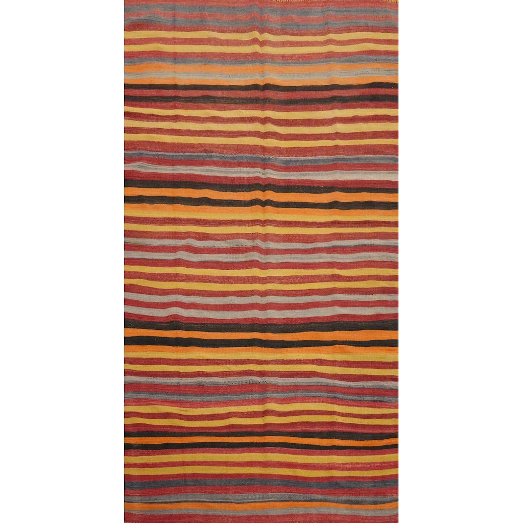 Hand Woven Oriental 100% Wool Carpet Southwestern Geometric Multi-Colored Kilim Runner Rug - 8' 6'' X 4' 5''