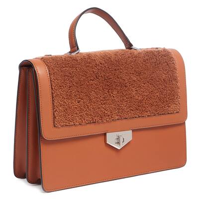 Tosca Blu Tan Medium Faux Shearling Flap Top Handle Bag for womens