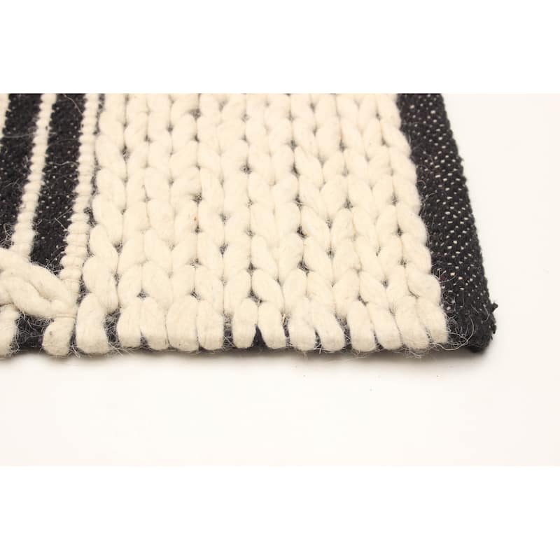 ECARPETGALLERY Braid weave Sienna Black Wool Rug - 4'9 x 7'10