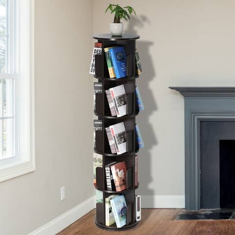 Dark Walnut 5-Layer Revolving Media Storage Bookcase Bookshelf