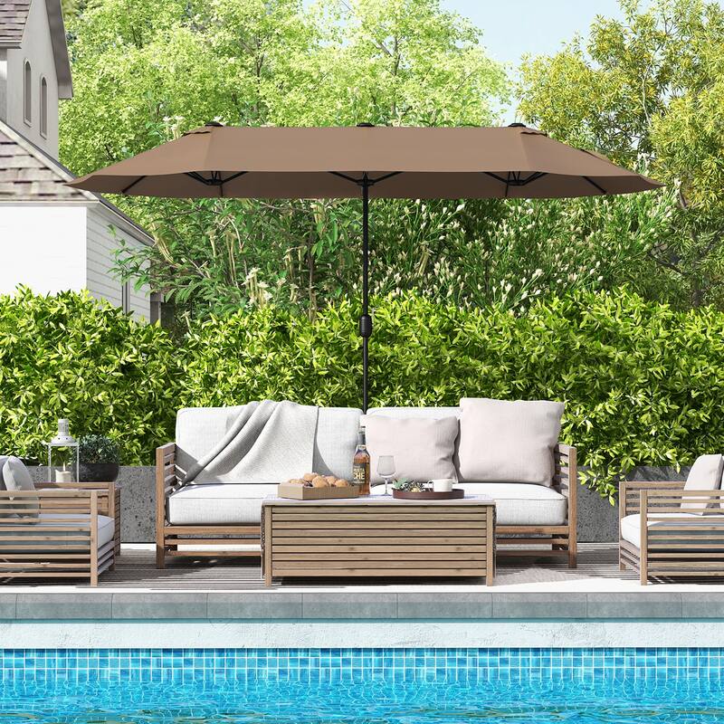 Gymax 13FT Double-sided Patio Umbrella w/ Crank Handle Umbrella Base