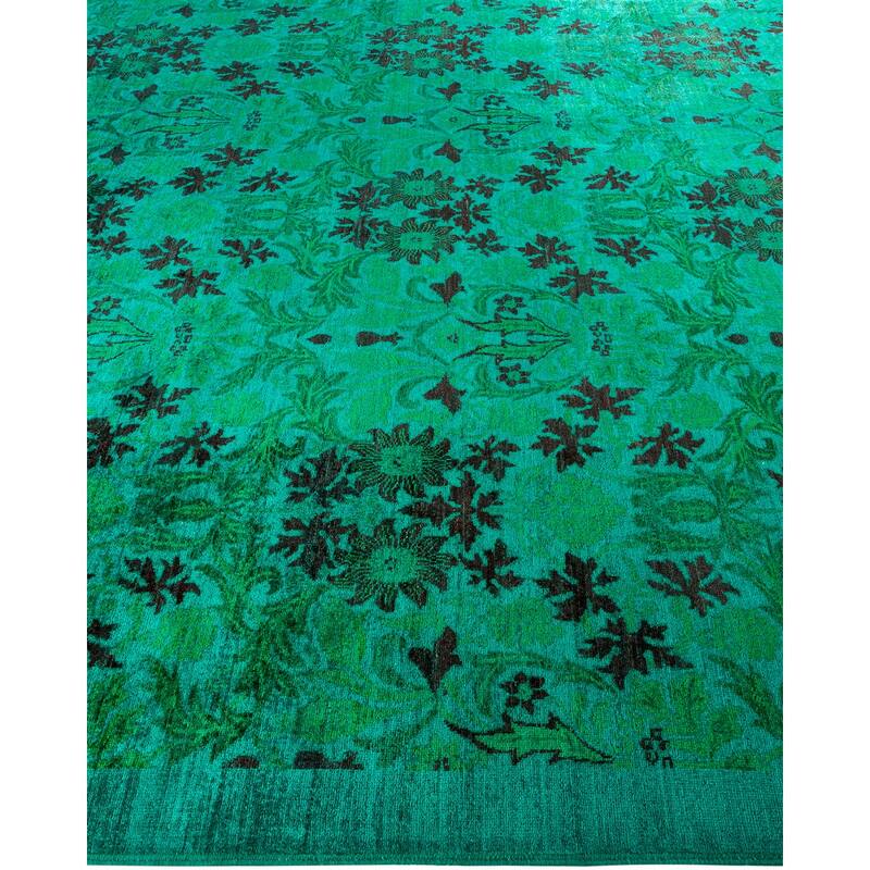 Overton Hand Knotted Wool Vintage Inspired Modern Contemporary Overdyed Green Area Rug - 8' 2" x 10' 0"