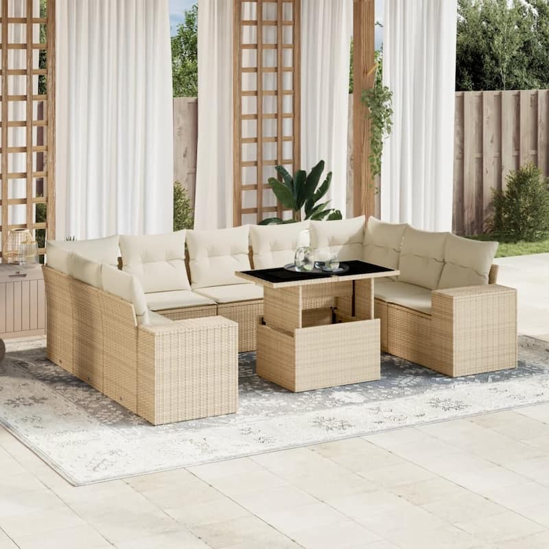 vidaXL Garden Sofa Set - 21.7 x 39.4 x 28.7 - Beige and cream without storage