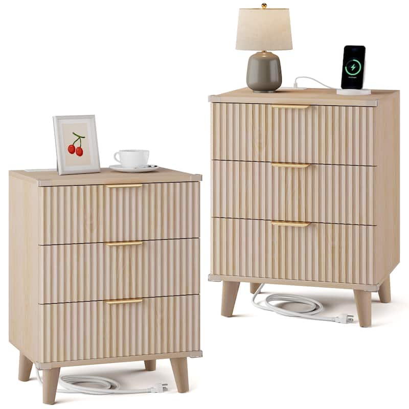3 Drawer Dresser for Bedroom Nightstand with Charging Station