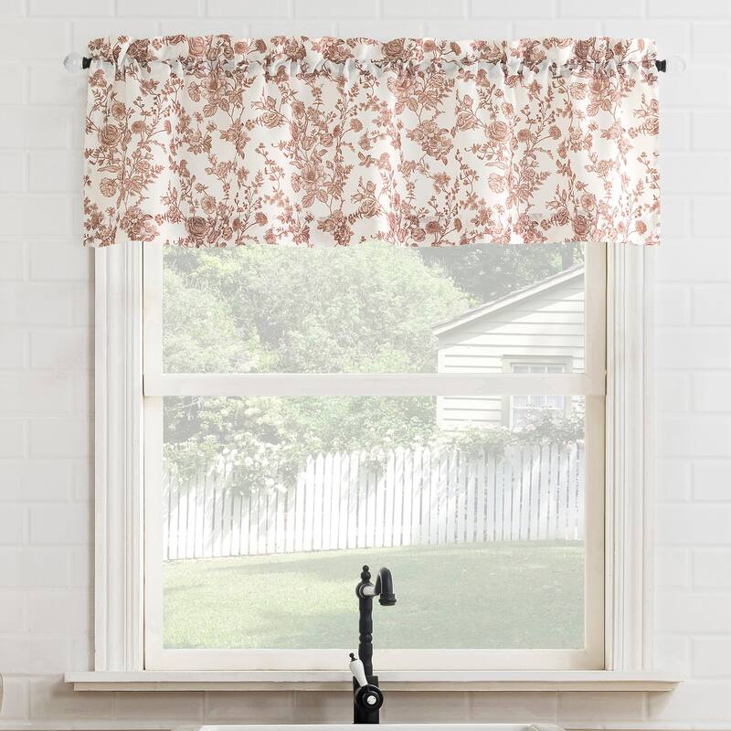 No. 918 Elara Tonal Botanical Semi-Sheer Rod Pocket 1-Piece Kitchen Curtain Valance - 54" x 14" - Blush Pink