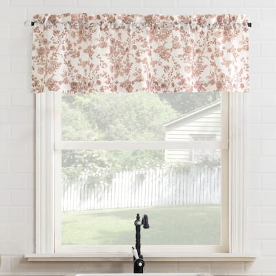 No. 918 Elara Tonal Botanical Semi-Sheer Rod Pocket 1-Piece Kitchen Curtain Valance