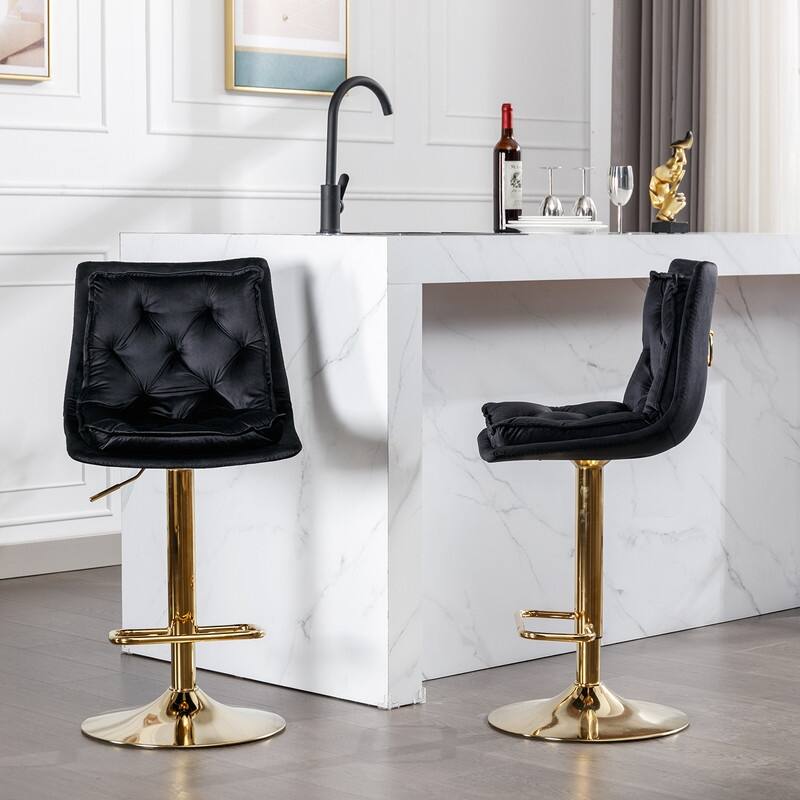 Modern Upholstered Bar Stools with Back and Footrest（Set of 2）Black - Set of 2