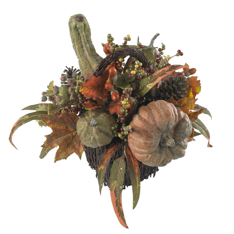 Fall Table Centerpiece Pumpkin Berry Arrangement - Autumn Harvest Decor for Home Holiday Table - 15