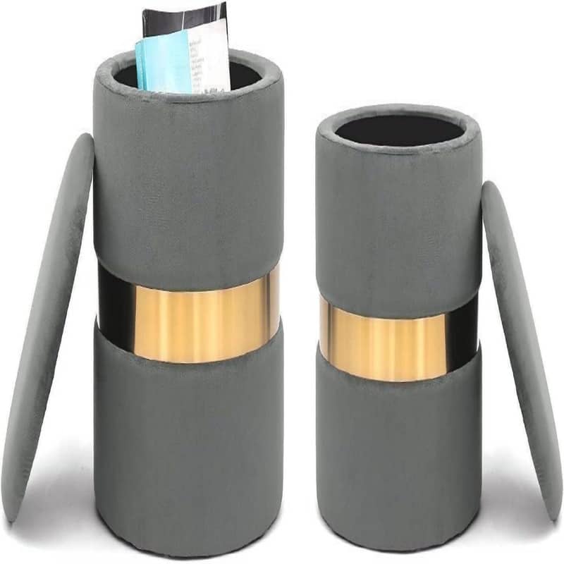 Round Velvet Storage Ottoman Set of 2