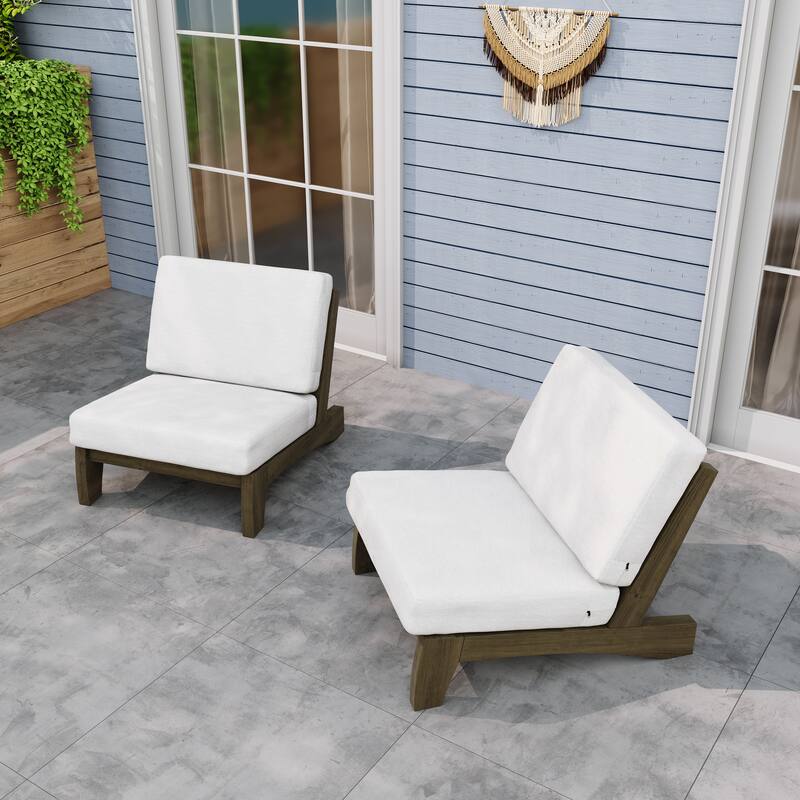 Teak Outdoor Armless Lounge Chair Set Loveseat with Cushions