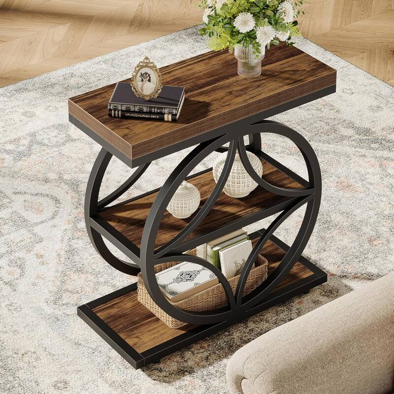 23.62 Inches Brown Engineered Wood End Table for Living Room, Industrial Bedside Table for Bedroom