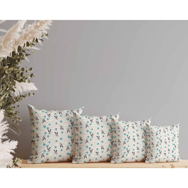 Songbird Flora Parade Faux Suede Reversible Throw Pillow Beige and Teal