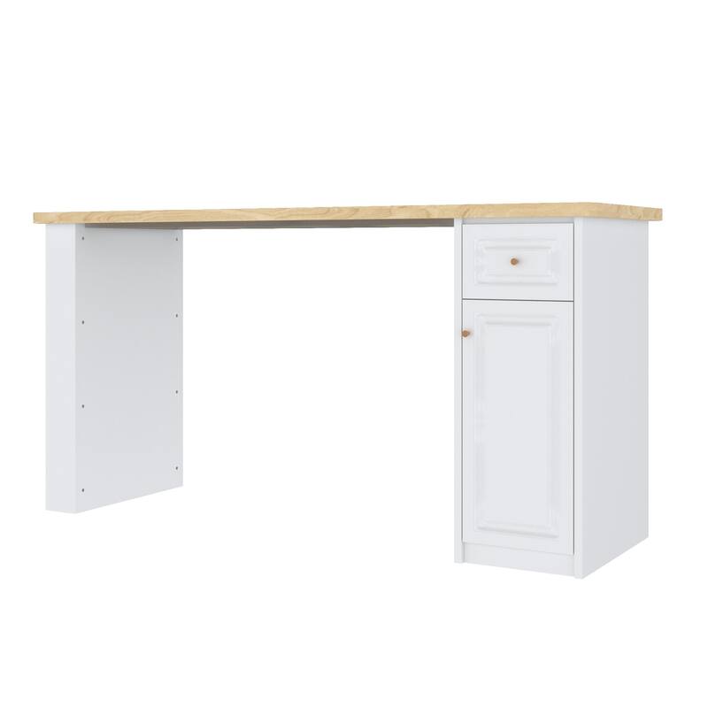 Work Table with Storage Cabinet,Natural Wood Top Kitchen Island Small Ding Table - N/A