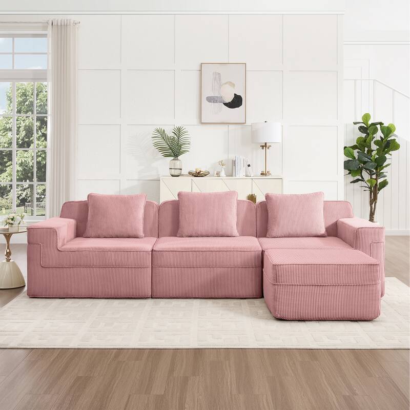 GDFStudio - Corduroy Modular 3-Seater 117.3" L-Shaped Boneless Cloud Sofa