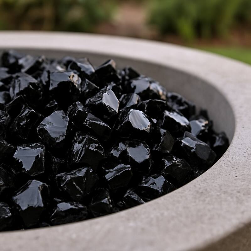 Black Round Reflective Fire Pit Glass - Black
