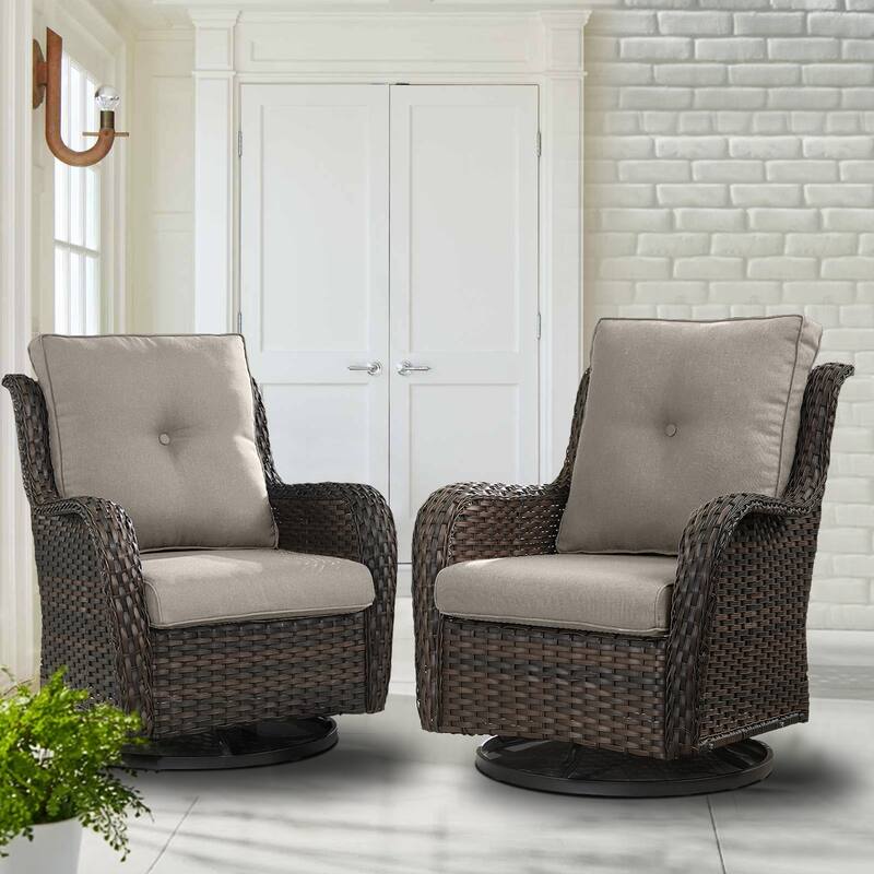 ArcoBay Wicker PE Rattan Outdoor Patio Swivel Glider Chairs with 4'' Olefin Cushions (2-Pack)