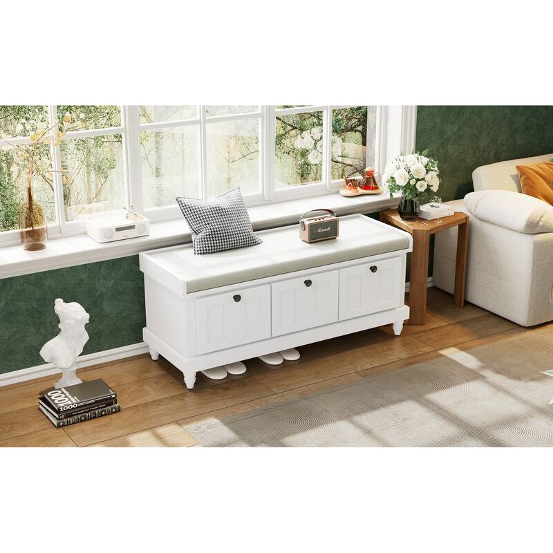 Fluted Entryway Bench with Storage