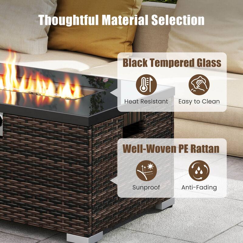 Costway 2 PCS Outdoor Rattan Fire Table Set with Tank Cover Tempered - See Details