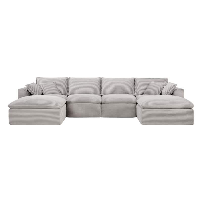 U Shaped Sectional Sofa, 142" Comfy Cloud Modular Sectional Couch with 2 Ottoman, 6 Seat Modular Sofas for Livingroom, Apartment