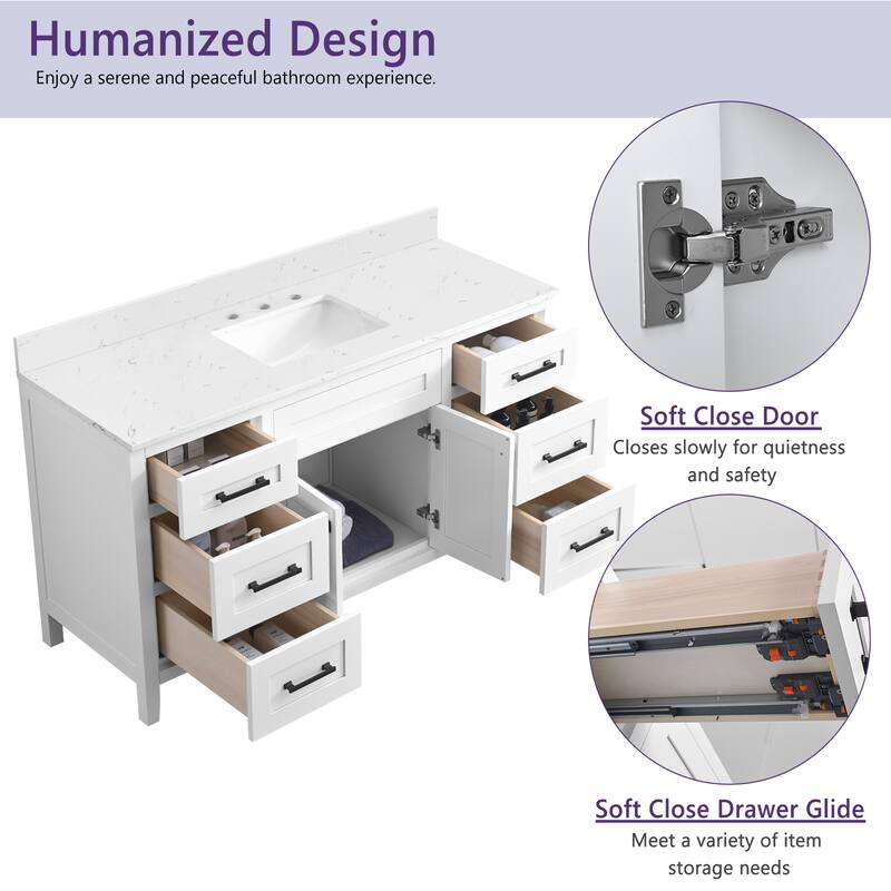 60" inch Freestanding Bathroom Vanity with Classical White Quartz Counter Top Ceramic Rectangular Sink