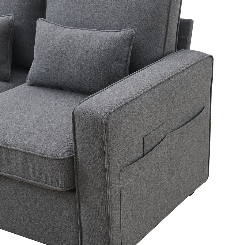 104" modern linen four seater sofa with armrest pockets