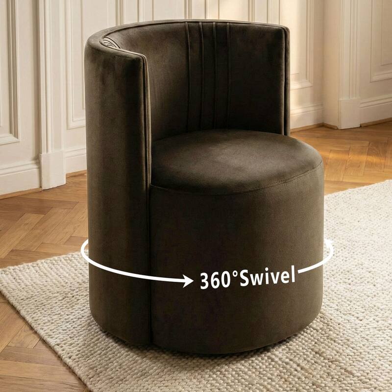 Velvet Swivel Dining Chairs with Rolling Casters, Upholstered Barrel Back Dining ArmChairs