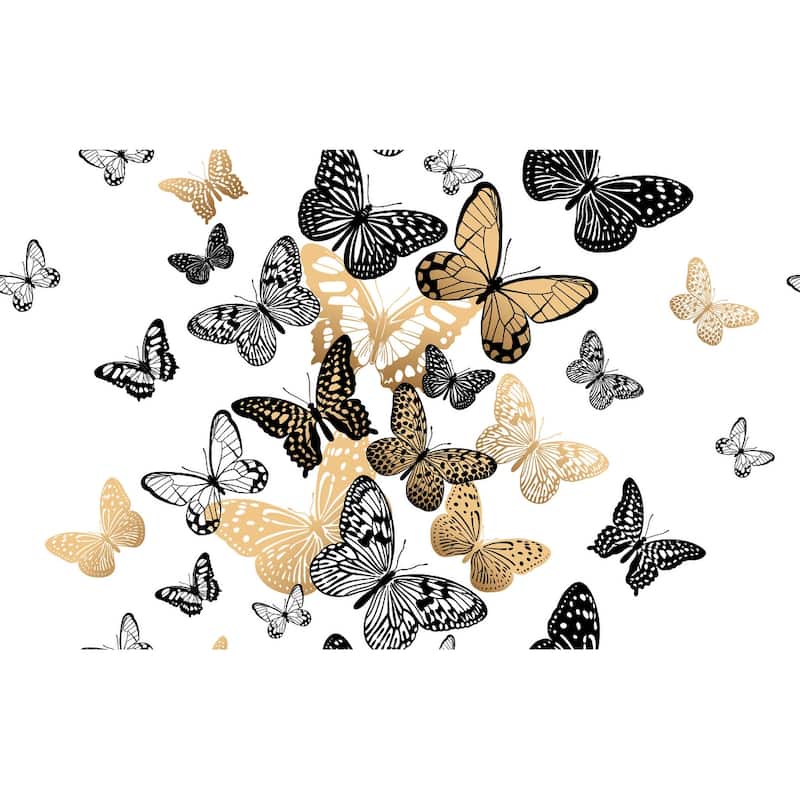 Happiness Butterflies Removable Wallpaper - 24'' inch x 10'ft - 24'' inch x 10'ft - Black