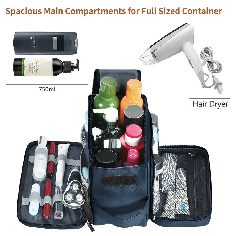 PU Leather Toiletry Bag for Men - Water-Resistant Travel Dopp Kit for Grooming, Shaving, Cosmetics & Accessories