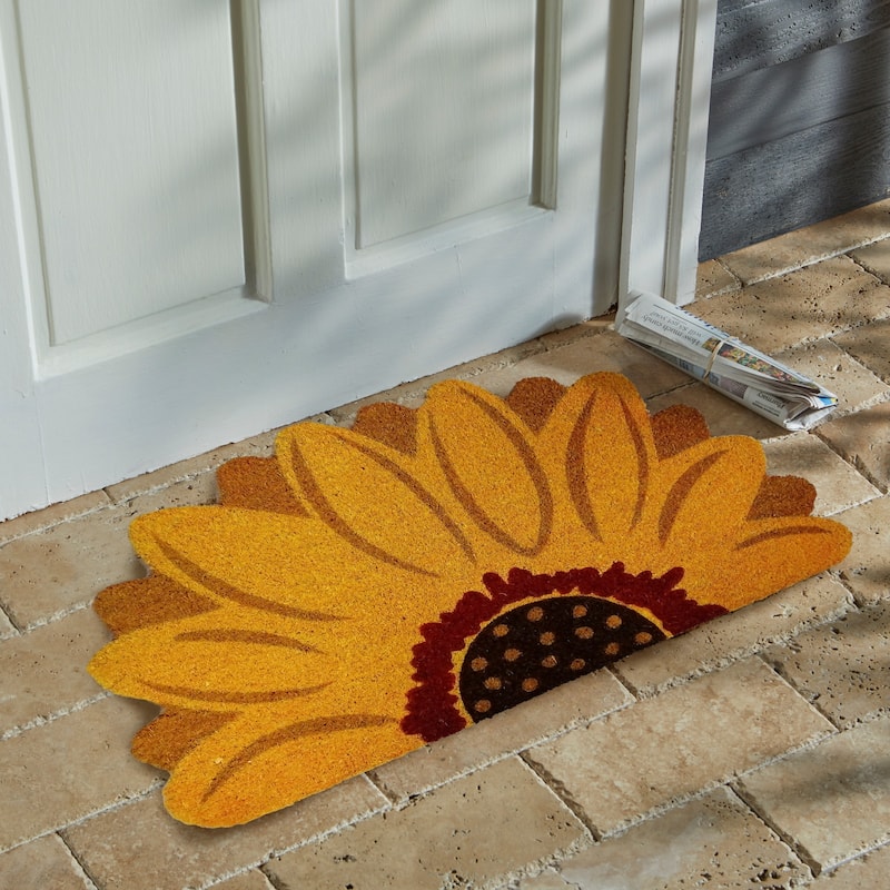 1'6" x 2'4" Sunflower Flower Shaped Natural Coir Indoor/Outdoor Welcome Doormat