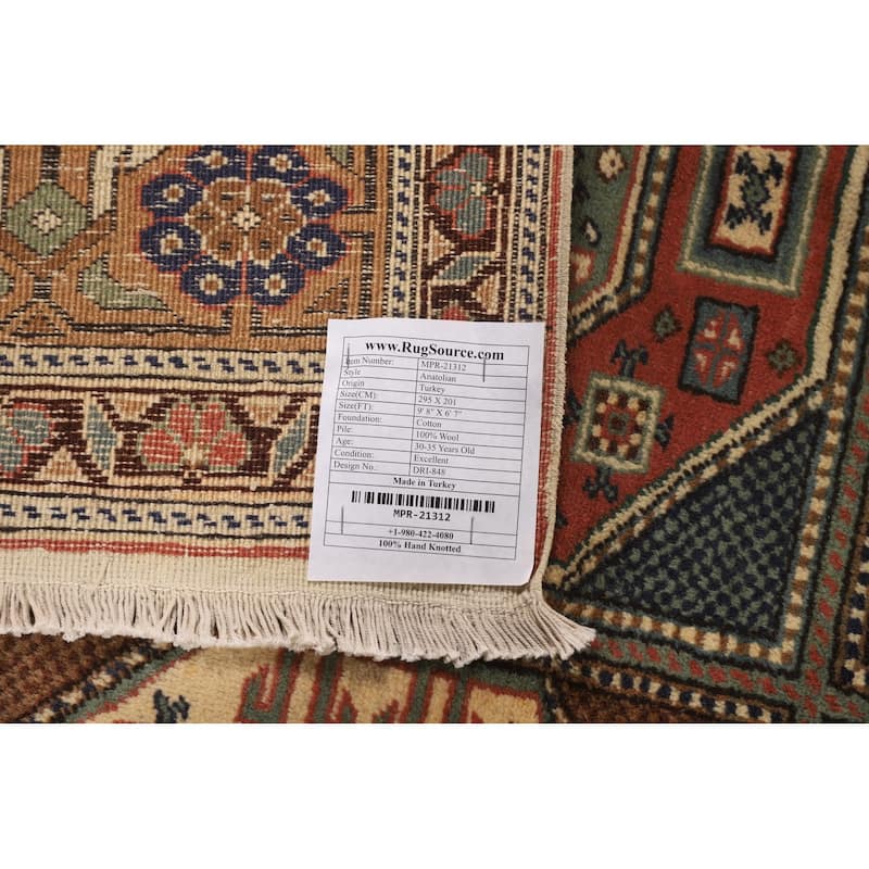 Geometric Anatolian Turkish Vintage Area Rug Handmade Wool Carpet - 6'7" X 9'8"