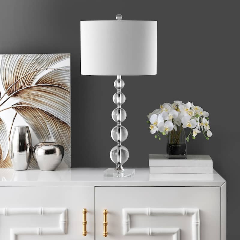 SAFAVIEH Lighting 29 inch Liam White Shade Stacked Crystal Ball Table Lamp - 14" W x 14" D x 30" H