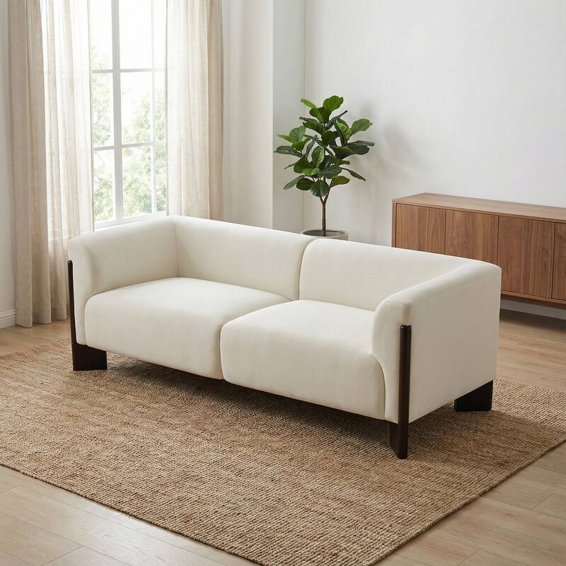 81" Wide Upholstered Velvet/ Chenille Roomy Loveseat Sofa - Beige-Chenille