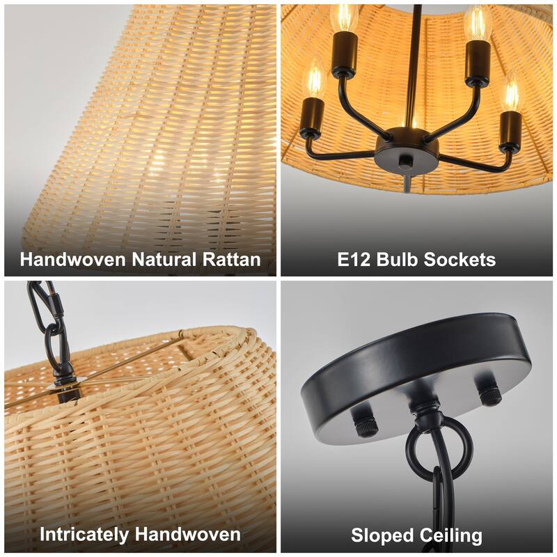 Starsky 5-Light Handwoven Natural Rattan Drum Chandelier