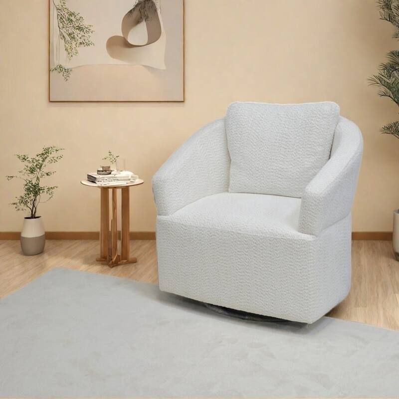 360 Degree Swivel Beige Fabric Sofa Chair for Small Spaces