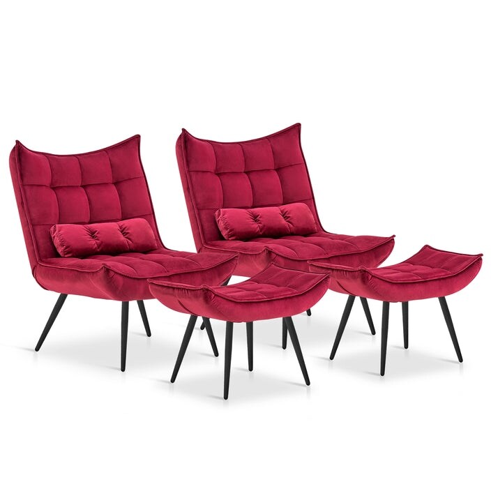 Burgundy accent chair store with ottoman