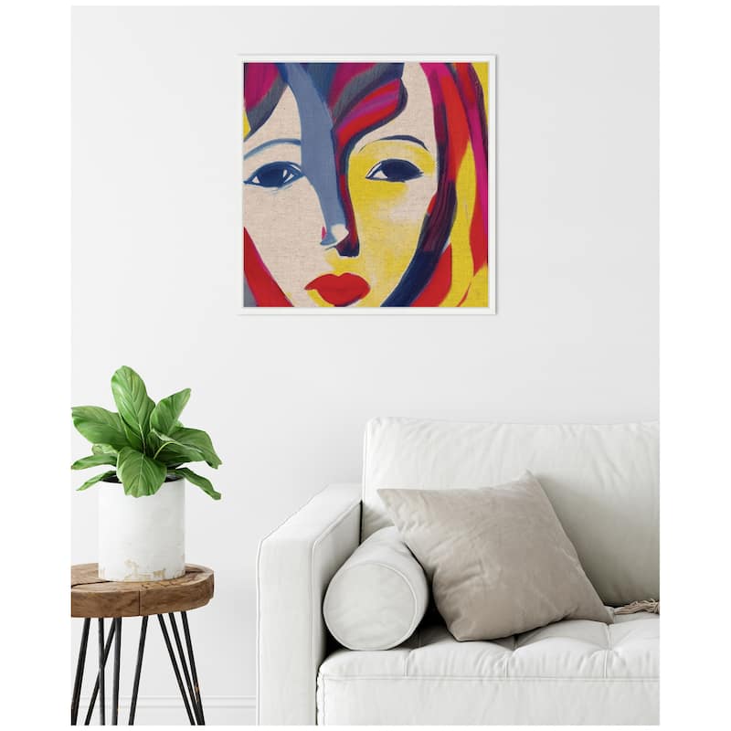 Kate and Laurel Sylvie Painterly Soft Shapes Portrait Neutral Linen Framed Canvas by The Creative Bunch Studio