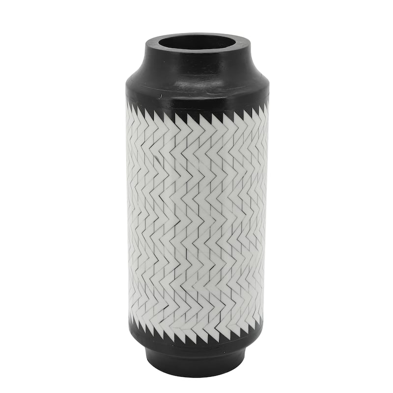 Resin 14"h Chevron Vase, Blk, white 14.0"H - 6.0" x 6.0" x 14.0" - Black