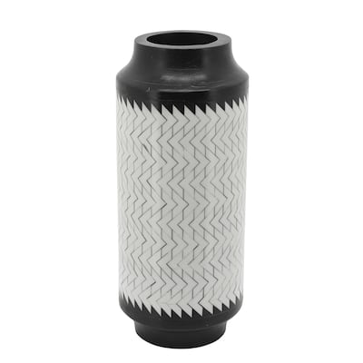 Resin 14"h Chevron Vase, Blk, white 14.0"H